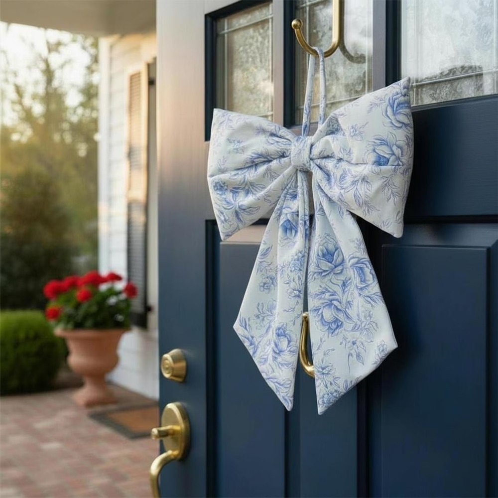 My Texas House Floral Decorative Bow Blue White Toile